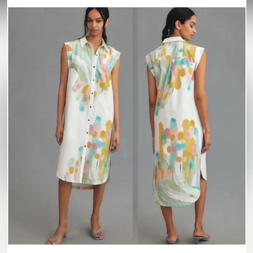Anthropologie NWT Size L The Lillian Cap-Sleeve Button-Front Midi Dress by Maeve - Picture 3 of 13